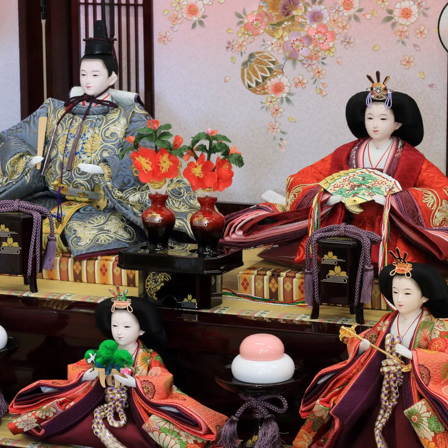 見たい！最高級値段 五人収納飾り 雛人形 三段飾り 【 かすの雛