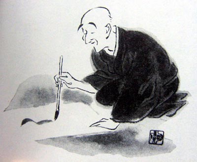 水墨良寛「天上大風」良寛画家.渡邊守峰肉筆、個展出品作品、現代良寛、破格値の逸品