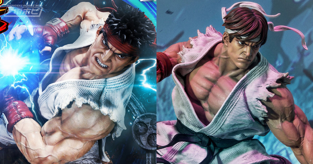 真空波動拳が発光する『ストリートファイターV』リュウのスタチューが