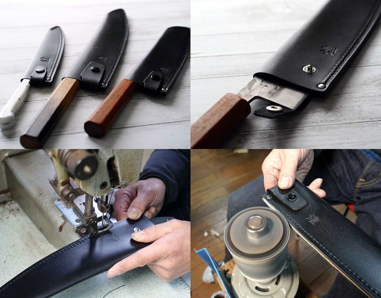 包丁サヤ手作り革製鞘三徳型 – 堺一文字光秀