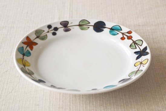 取扱終了】九谷焼/徳永遊心/色絵花つなぎ/8寸平皿(径：約24.3cm