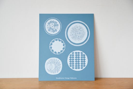 取扱終了】オリジナルポスター/シルクスクリーン/北欧のお皿（ブルー