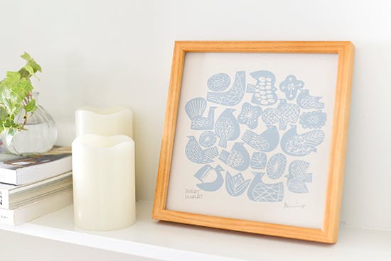 BIRDS' WORDS/バーズ＆フラワーズ柄/ポスター/アイボリー×ブルー