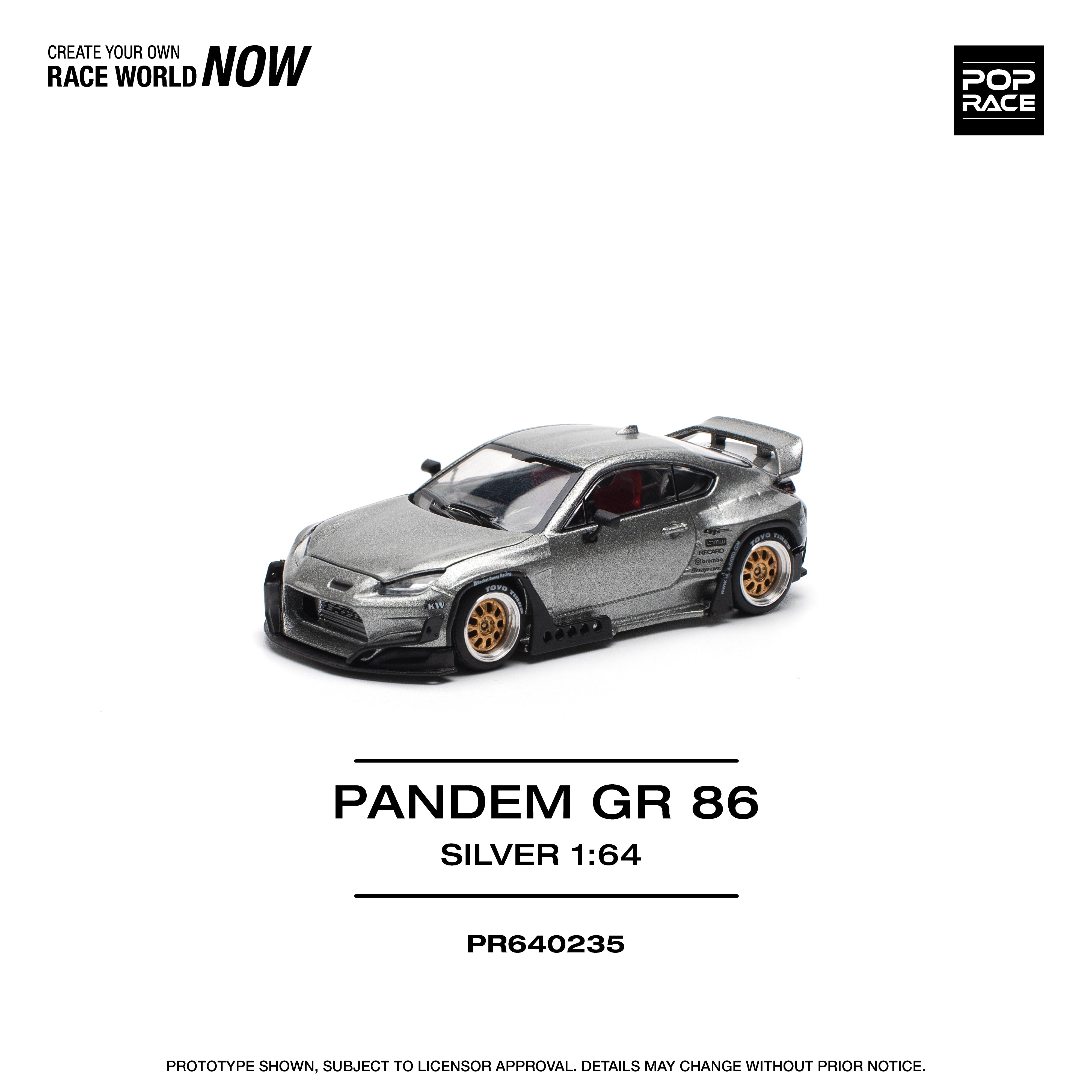 POPRACE 1:64 TOYOTA PANDEM GR86 SILVER PR640235 – Horizon Diecast