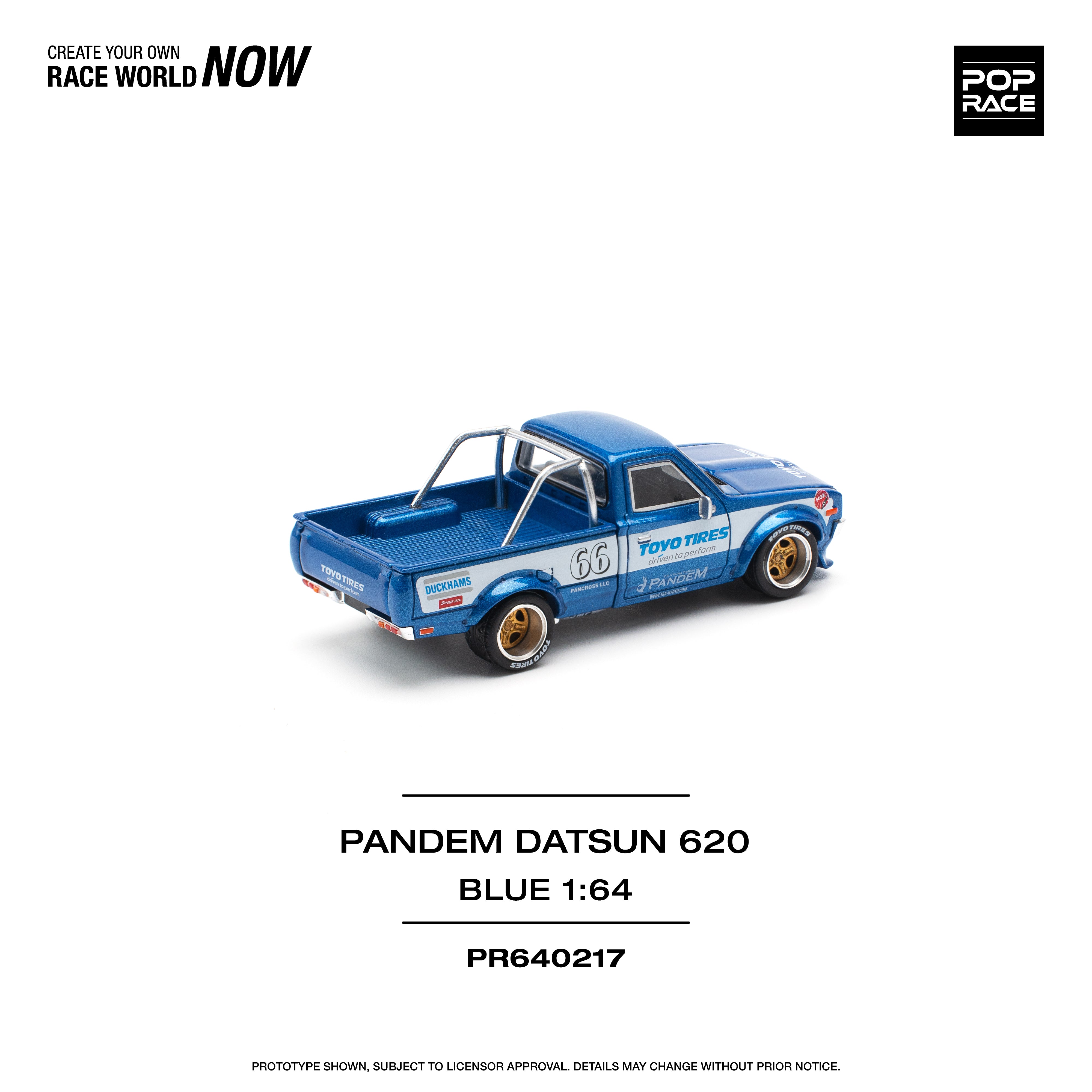 POPRACE 1:64 PANDEM DATSUN 620 BLUE PR640217 – Horizon Diecast