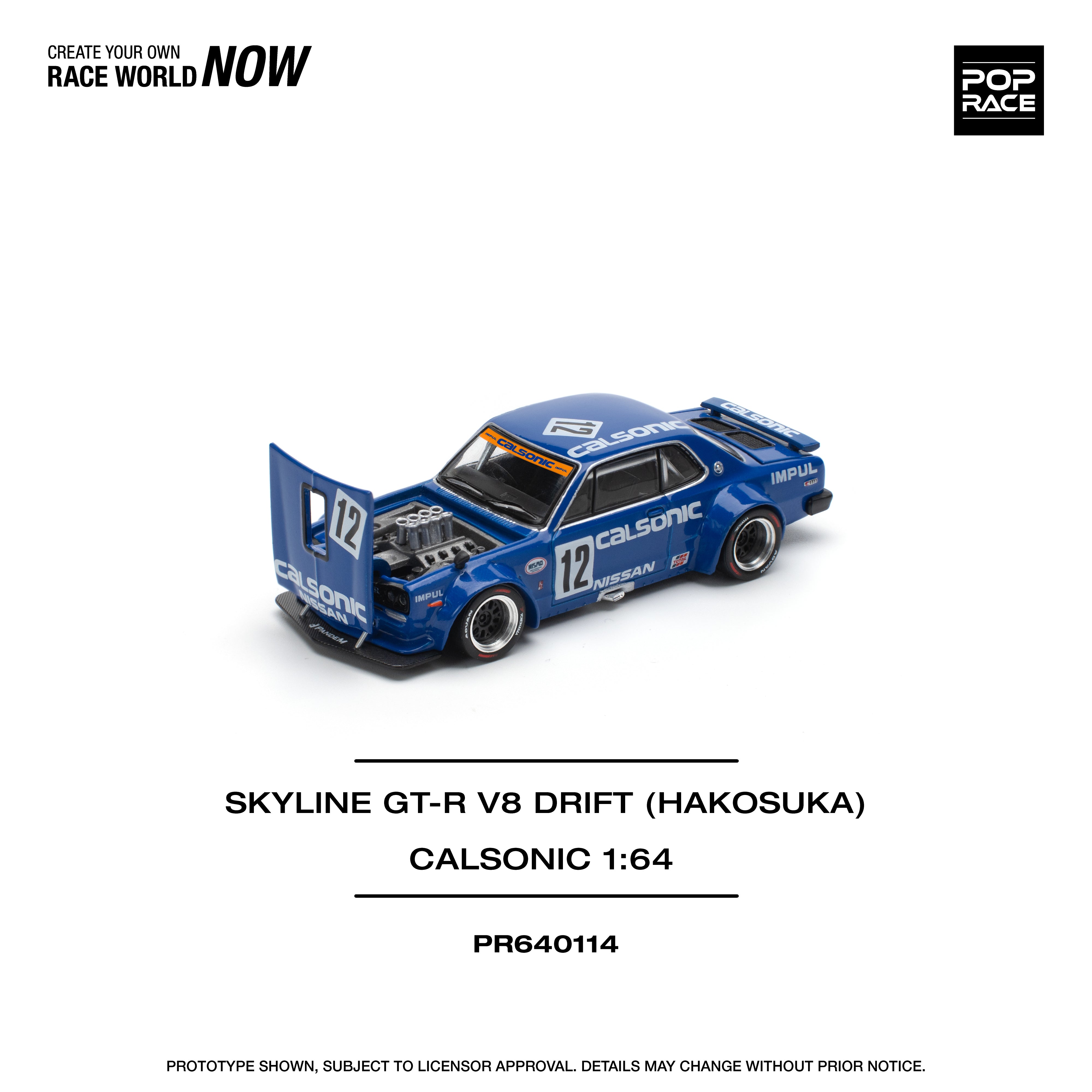 Preorder] POPRACE 1:64 SKYLINE GT-R V8 DRIFT (HAKOSUKA) - CALSONIC