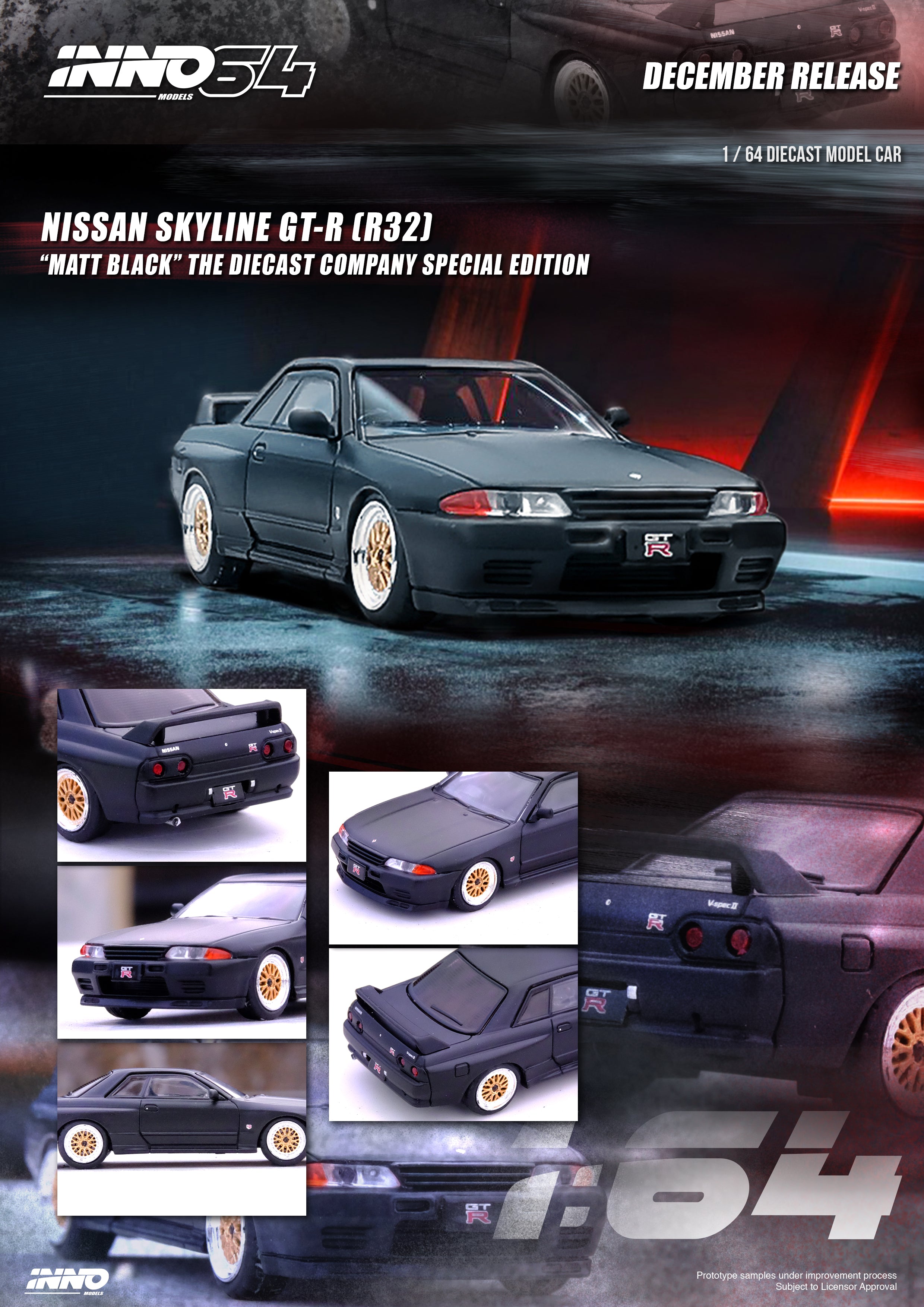 Inno64 1:64 Nissan Skyline GT-R (R32) Matt Black The Diecast
