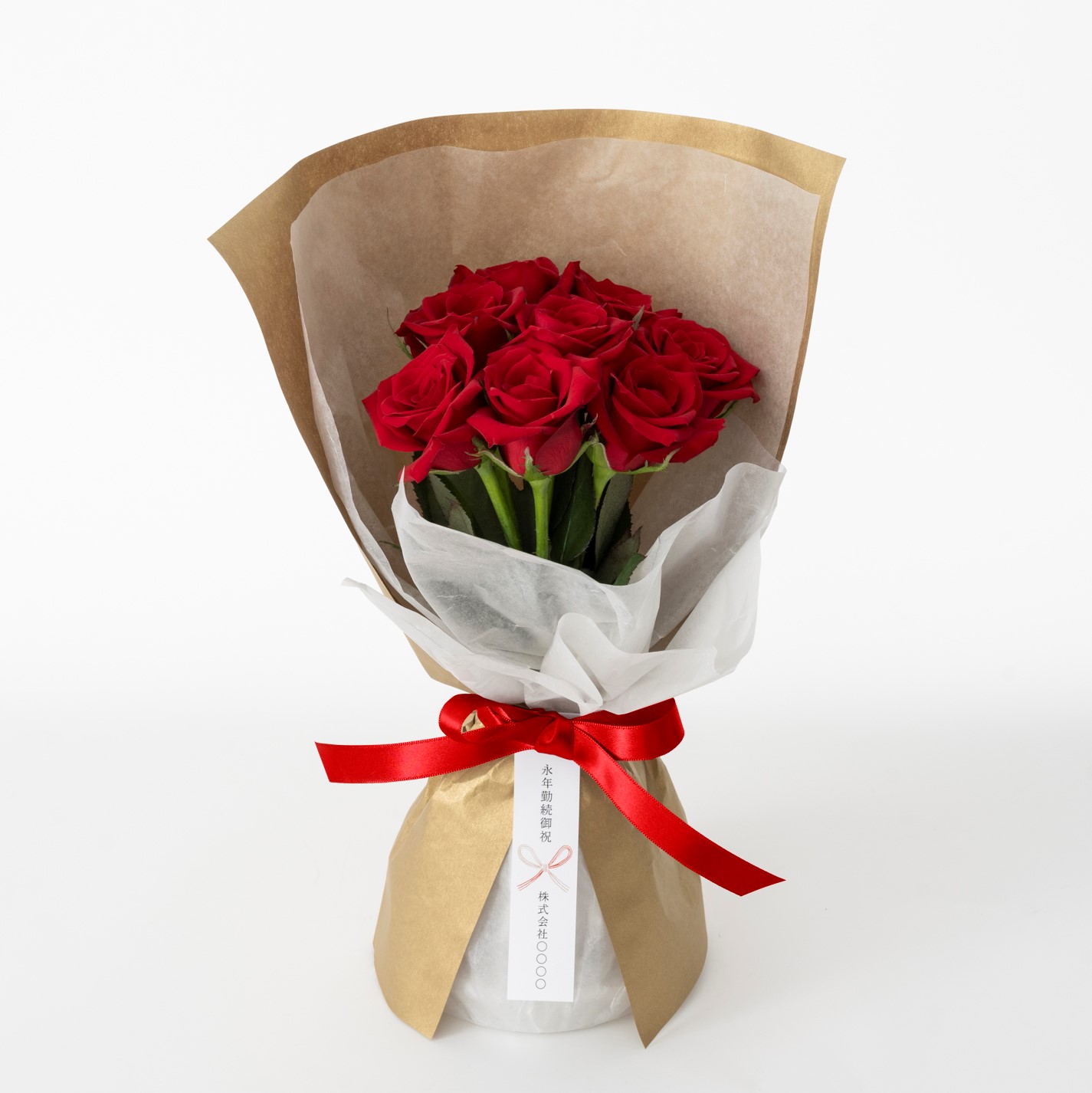 届いた姿でそのまま飾れるスタンディング薔薇ブーケ ルージュ8本