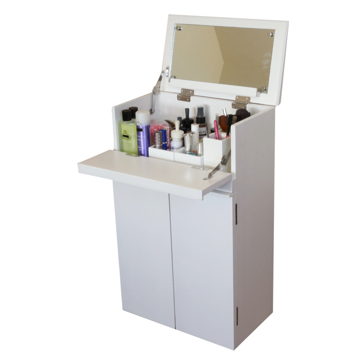 ドレッサー コスメワゴン 隠しキャスター付 ミラー付 サイドテーブルに