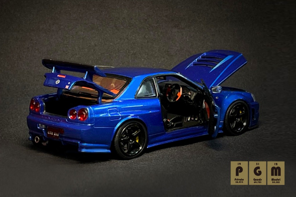 PGM 1/43 Nismo R34 GT-R Z-tune Metallic Blue ※フル開閉機能付
