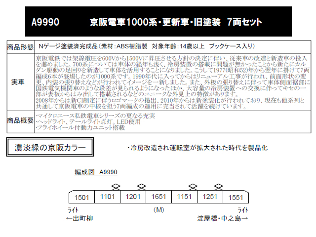 マイクロエース A9990 京阪電車1000系・更新車・旧塗装 7両セット