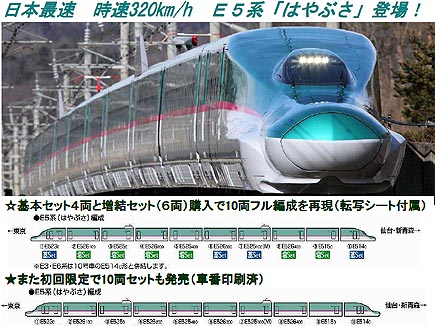 シ*ガ様 TOMIX　E5系　東北北海道新幹線　10両　加工品 JR E5系東北・北海道新幹線(はやぶさ)基本セット｜製品情報｜製品検索