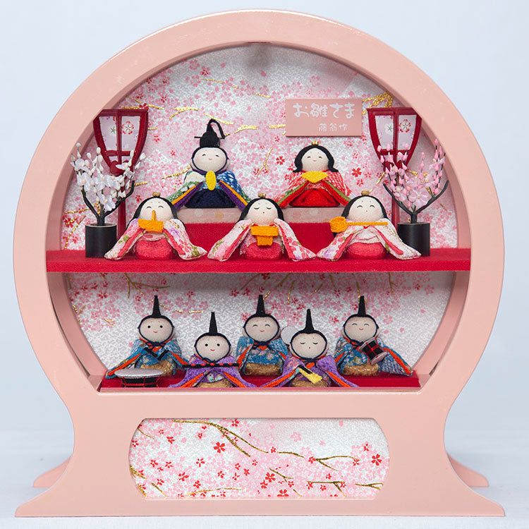 ちりめん雛 十人ケース飾り「舞あそび」 桃色 WK32148 – 福仙