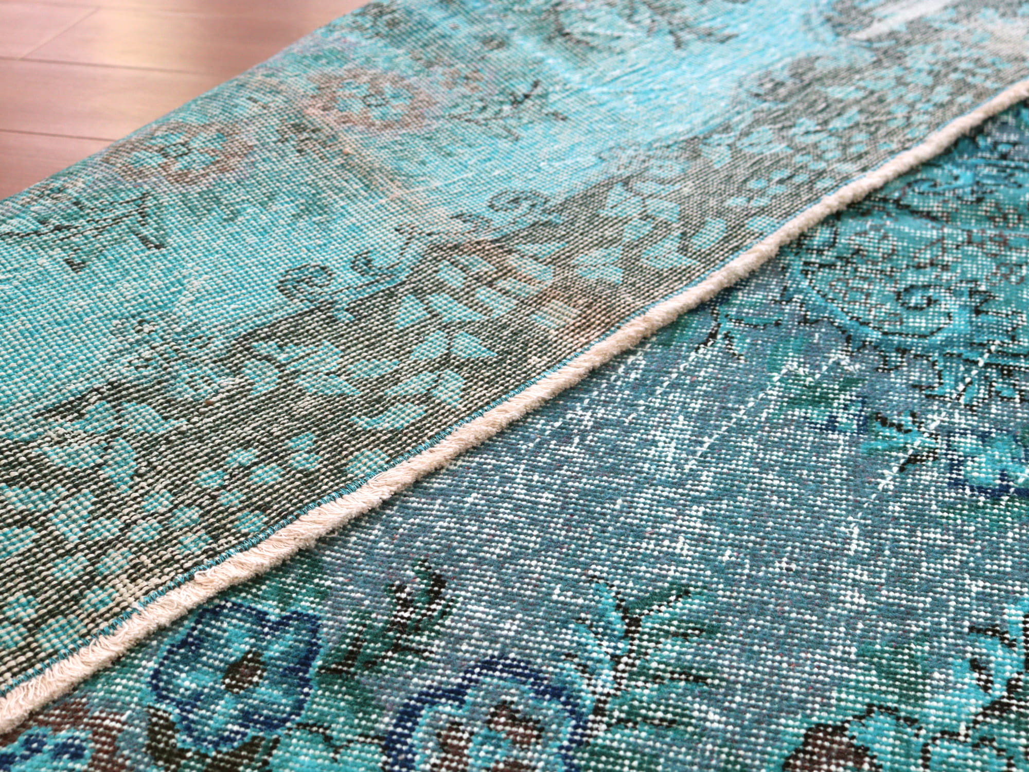 オーバーダイド ヴィンテージラグ ターコイズブルー265×175cm トルコ