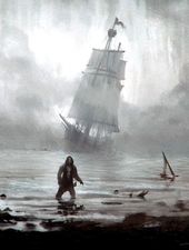 Sailing ship in the fog ビーズ刺繍の絵です