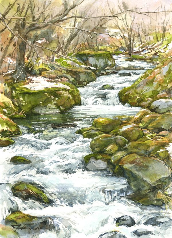 川にかかる秋 [岩泉町・釜津田・岩手県] : 水彩画 from いわて | BLOG