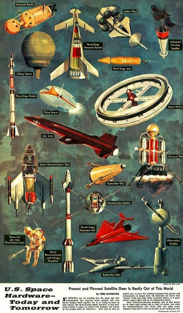 Vintage Spaceship and Rockets in Space