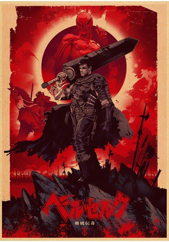 Nigikala Posters Classic Anime Berserk Poster Retro Kraft Paper