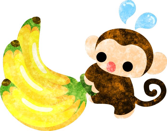 Atelier B/W — フリーのイラスト素材「大きなバナナを運ぶ可愛いお猿