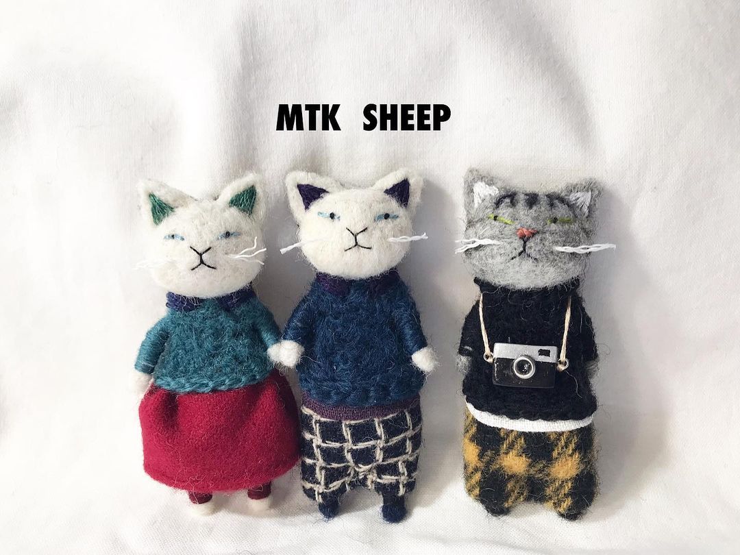 新品 MTK SHEEP 羊毛フェルト おしゃれねこ① グレーねこ 新品 MTK