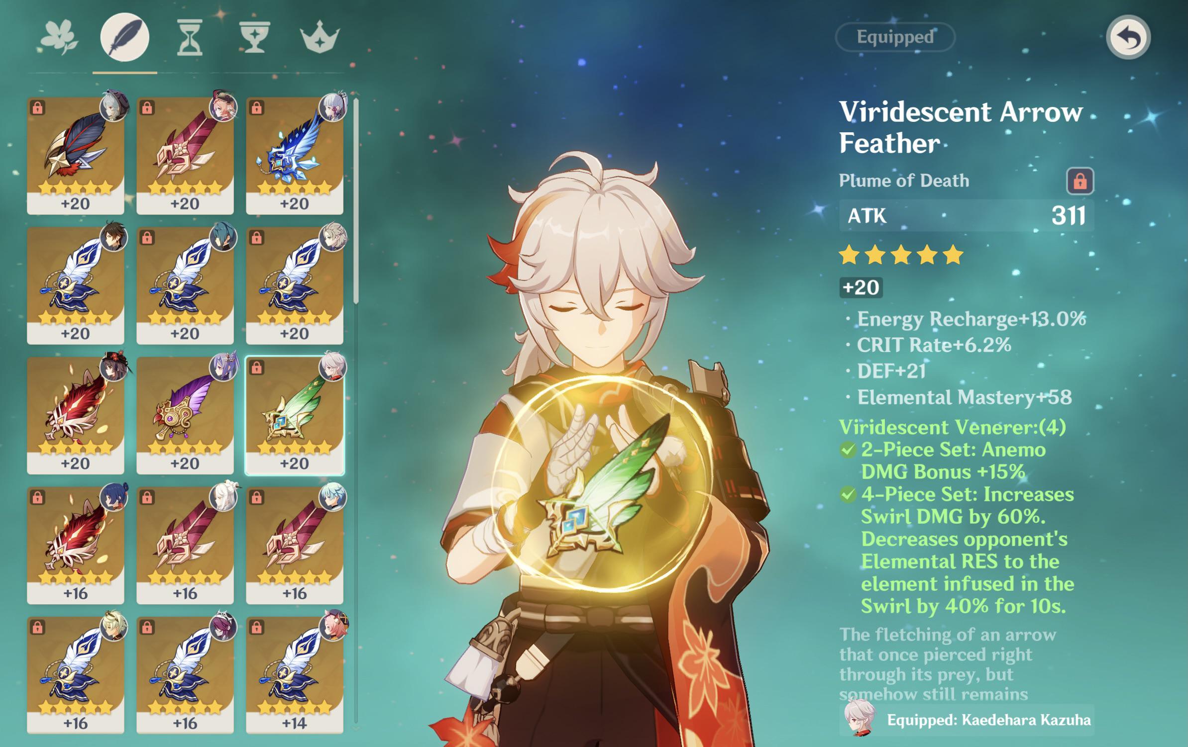 Wanted to share some of my Kazuha's god roll artifact stats : r