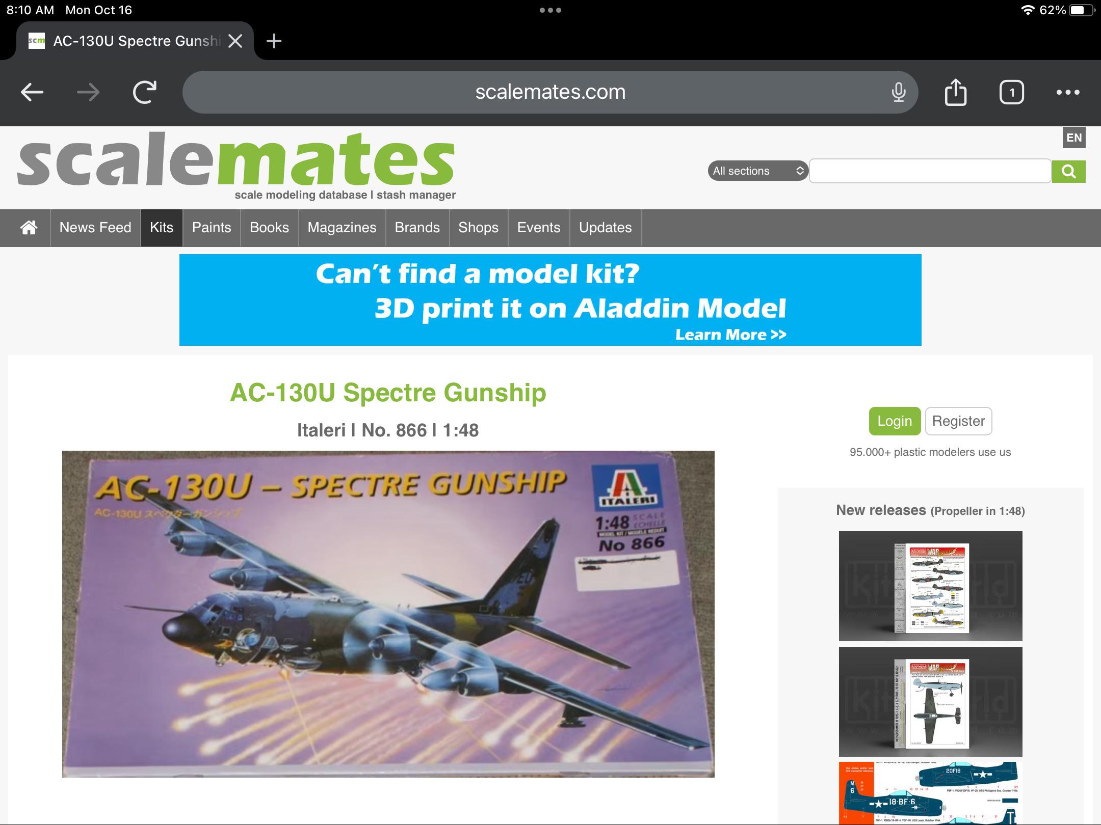 AC-130の模型、どこで手に入るか知ってる人いる？1/48かそれ以上ので