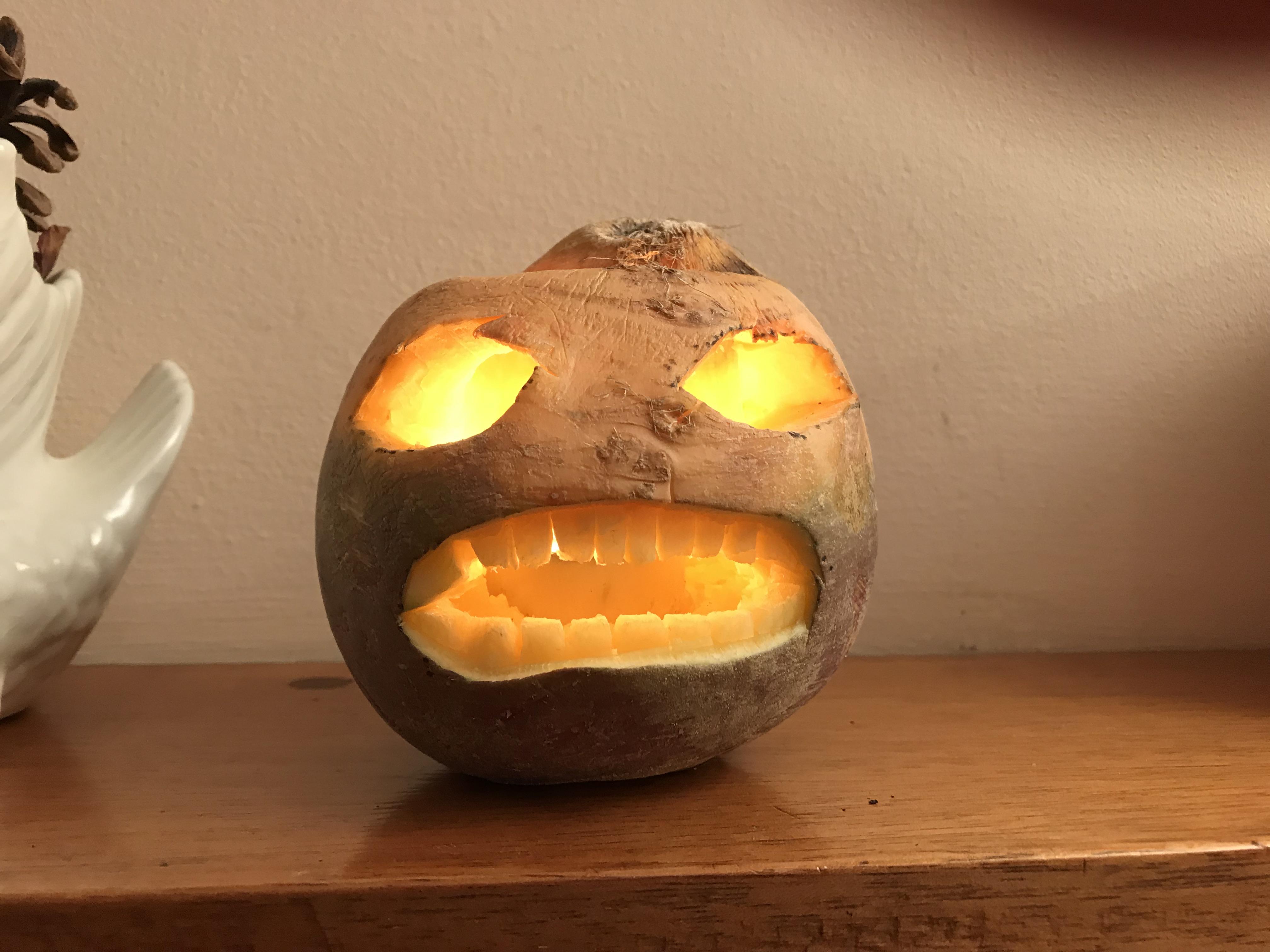 Warding off evil with my traditional turnip Jack o'lantern this