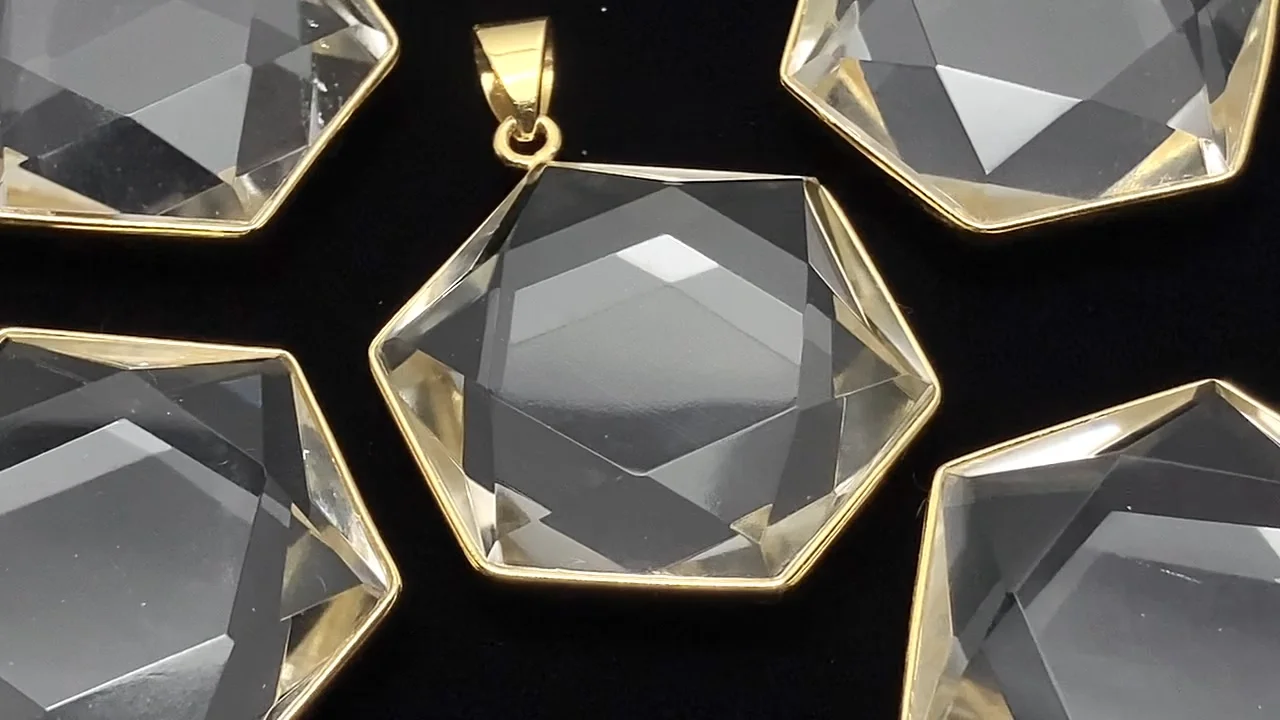 動画】クリスタルAAA- 六芒星ペンダントトップ 18KGP 1個 - 天然石