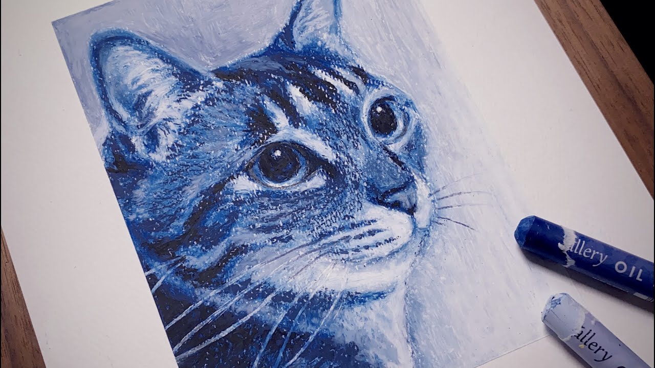 パステル画】オイルパステルで猫を描く - Oil pastel cat drawing