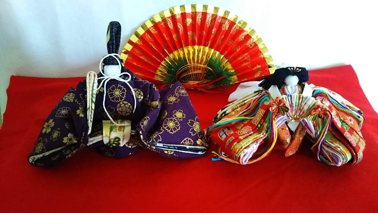 つまみ細工 十二単衣のお雛様の作り方【その7 裳、檜扇を作る編