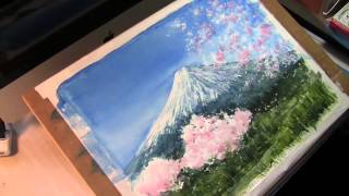 水彩画制作過程.2 （富士山と桜を描く） ／ ムッチー WATERCOLOR