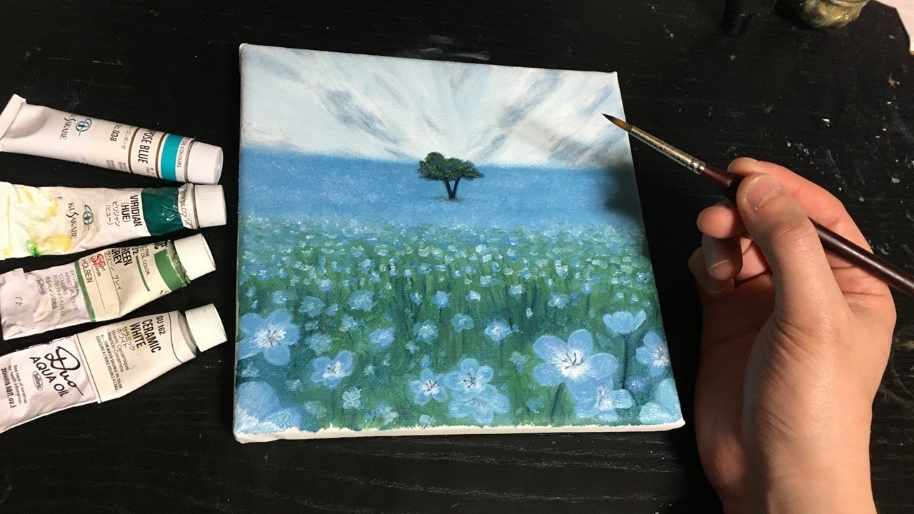 さくっと描く「ネモフィラ」の油絵 ｜ easy oil painting Nemophila