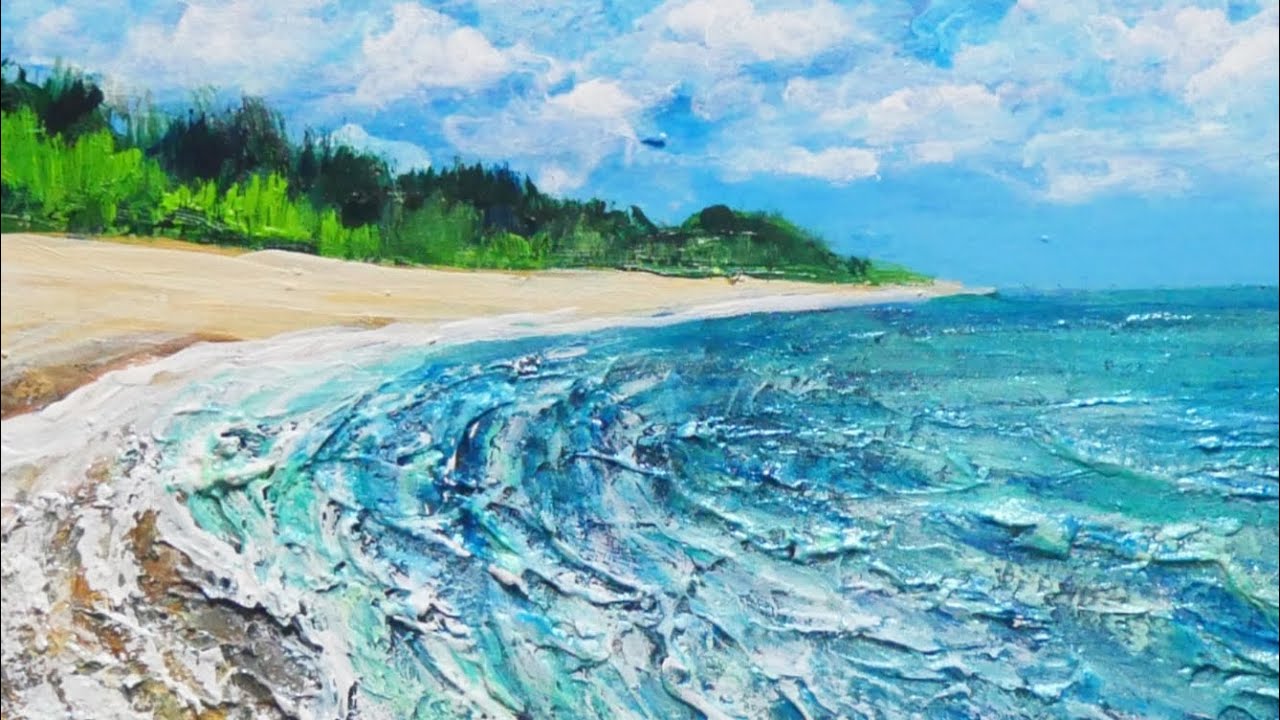 油絵】【真夏の海と砂浜】 #油絵 #手書き #アート #絵画 #絵 #油彩画