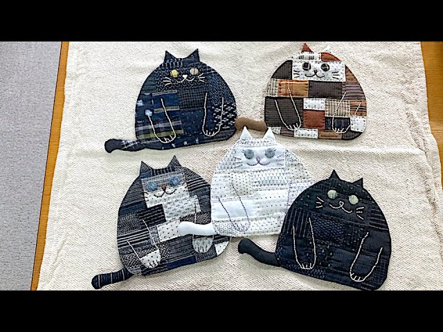 暮らしの手仕事 完成☺︎母作古布はぎれパッチワークの猫ちゃん