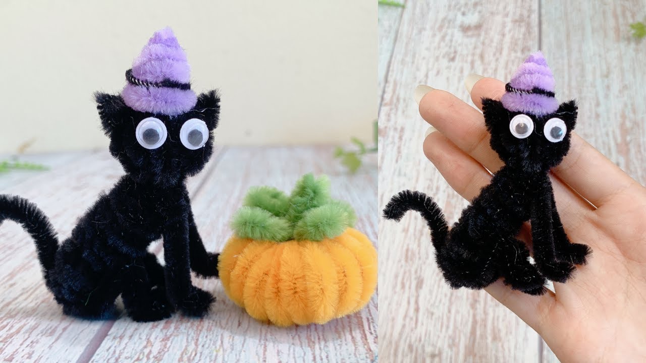 簡単🎃ハロウィン】モールで作る猫 DIY Halloween Pipe Cleaner Cat