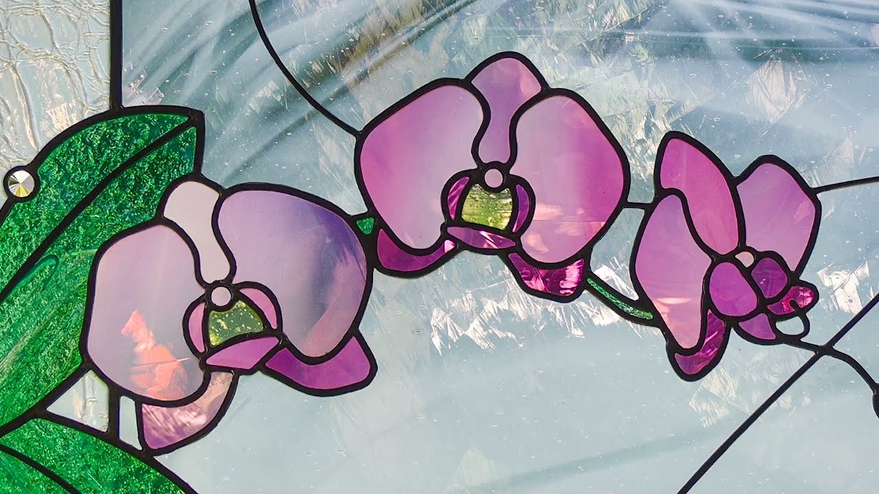 胡蝶蘭のステンドグラス 完成 納品前 - YouTube