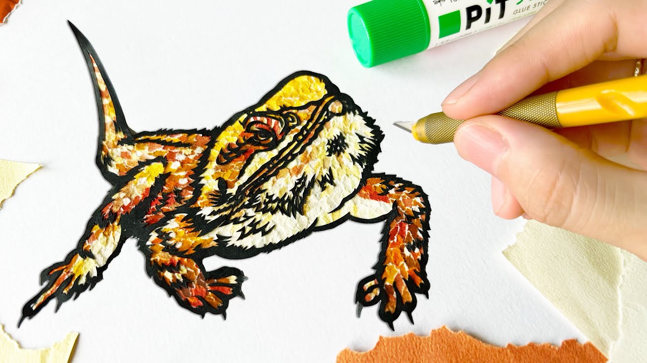ちぎり絵×切り絵】でトカゲを描きました🦎🧡#art #papercraft #origami