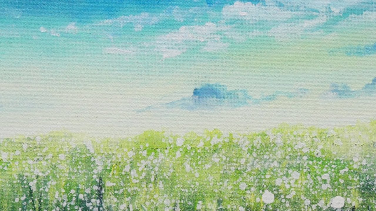 油絵】【草原に咲く白い花と朝日】 #art #oilpainting #oil #painter