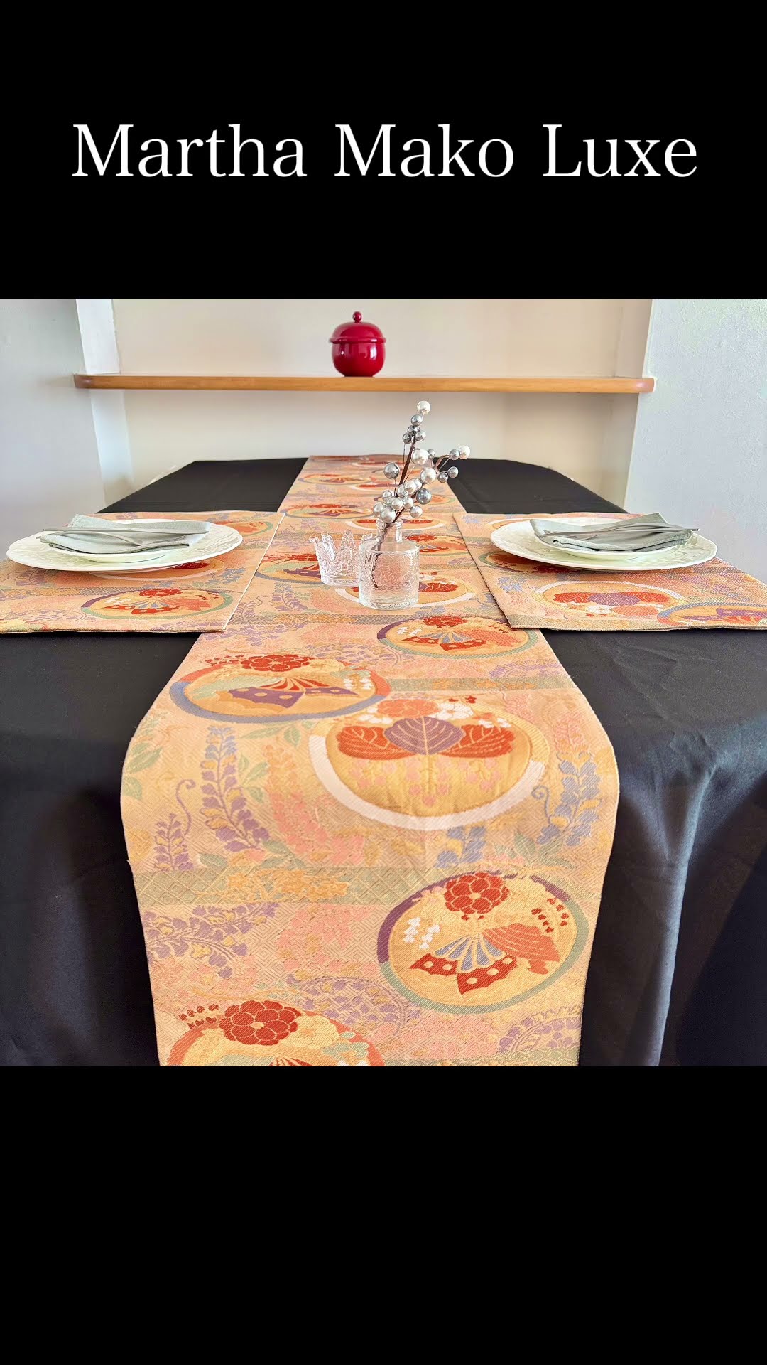 袋帯リメイク｜一点もののテーブルランナー＆ランチョンマット 蝶花