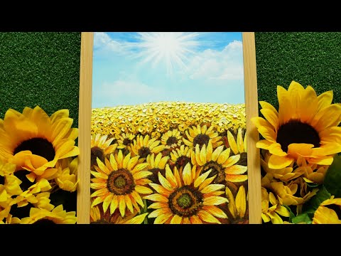 夏空と太陽とひまわり畑 】#油彩画 #芸術 #油絵 #絵 #アート