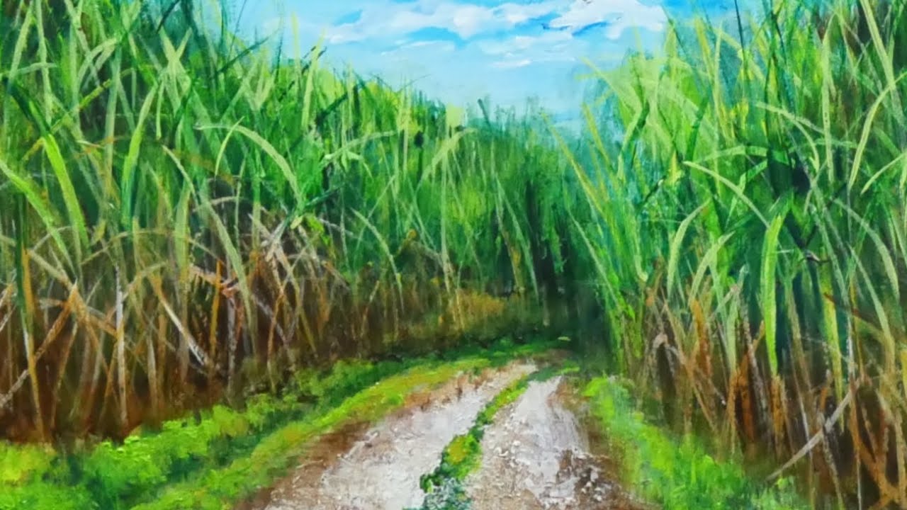 油絵】【サトウキビ畑の空】 #油絵 #手書き #アート #絵画販売 #絵画