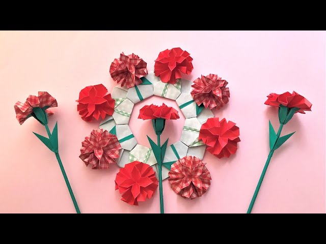 折り紙 カーネーションの花のリース 折り方 Origami Flower Carnation