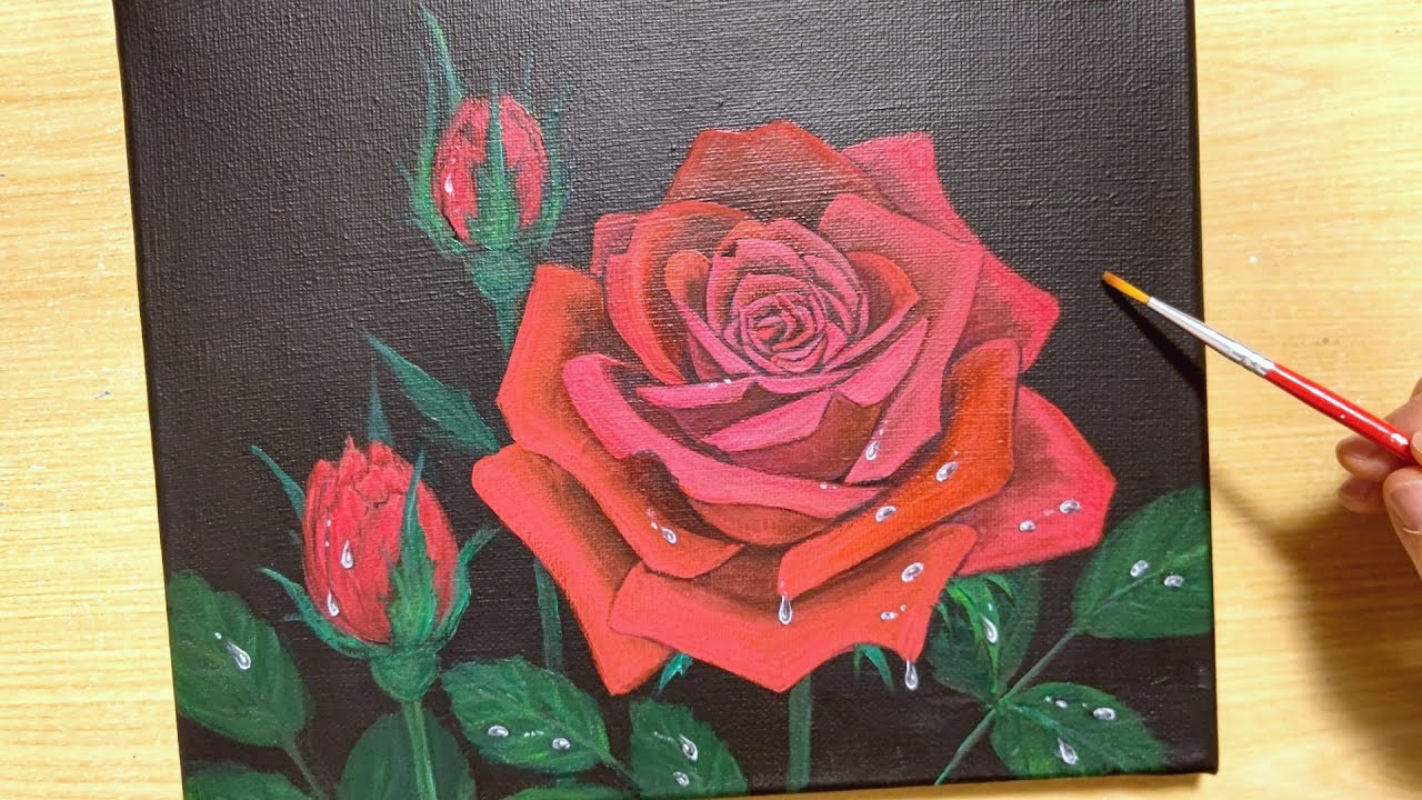 How to draw roses with acrylic paint / Black canvas painting / for