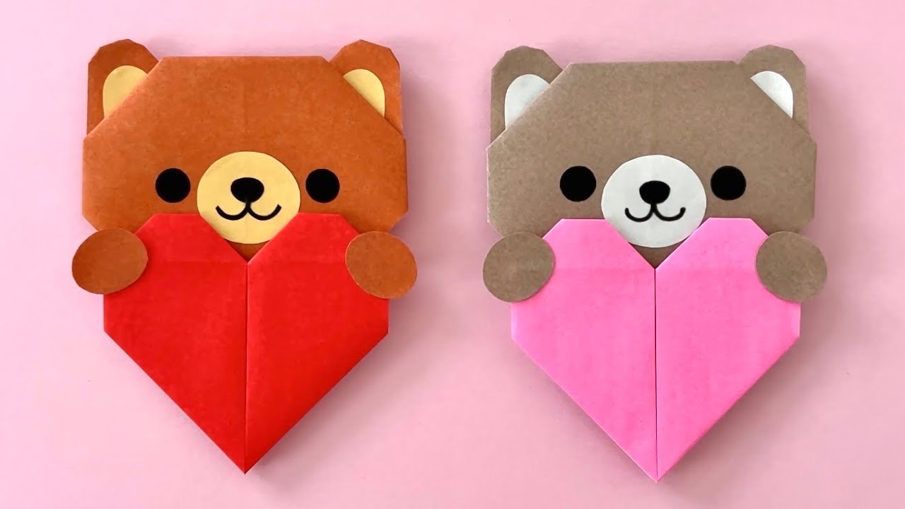 折り紙】くまさんハートの折り方 Origami How to make Cute Bear
