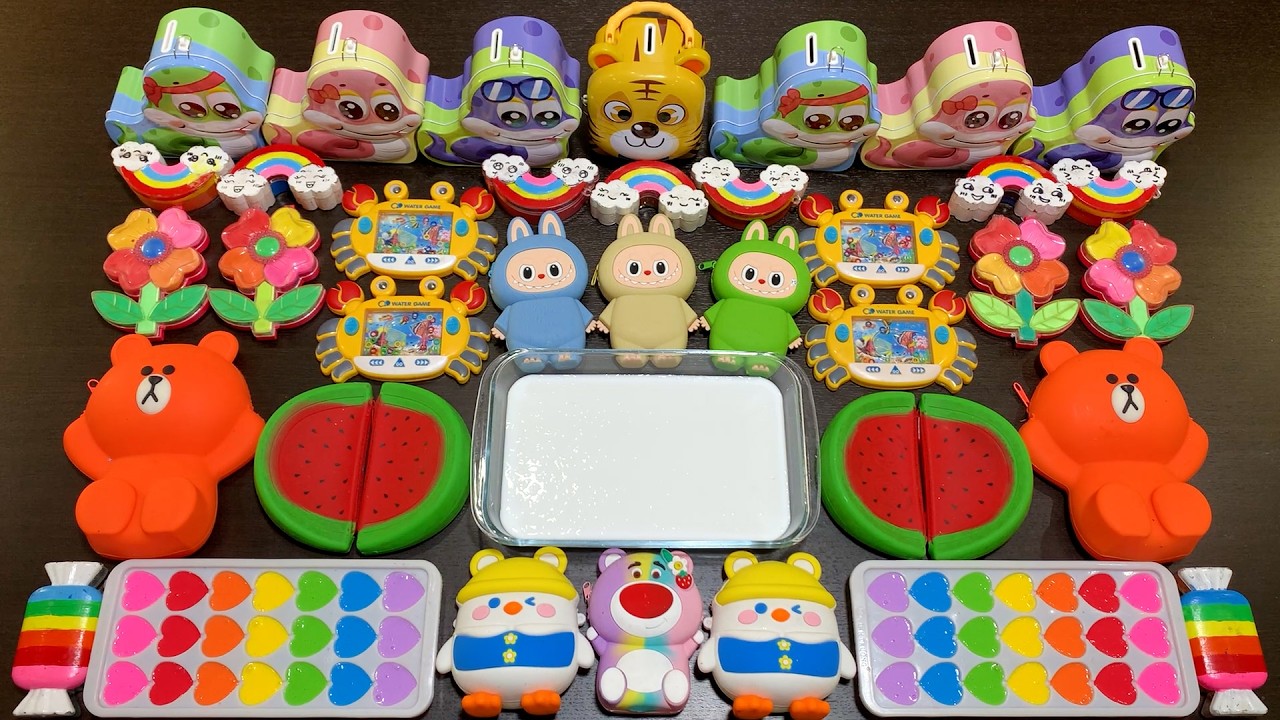 RAINBOW CLAY AND GLITTER! Mixing Random Things Into GLOSSY Slime