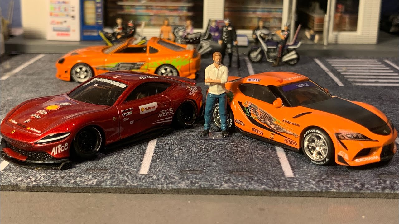 ホットウィール・トミカ改造 ブライアン90スープラ、フェラーリローマ