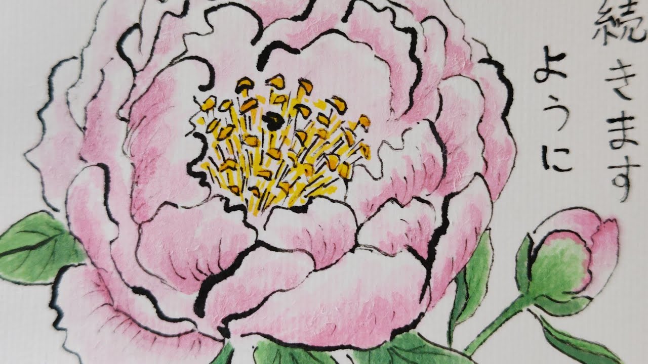 絵手紙始めました 52 芍薬 picture letter 52 peony - YouTube