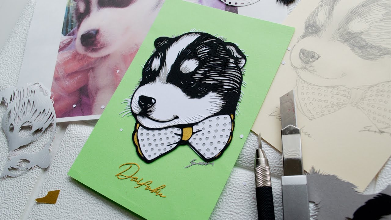 犬／切り絵】おめかし似顔切り絵オーダーの制作過程【Dog/Paper cut