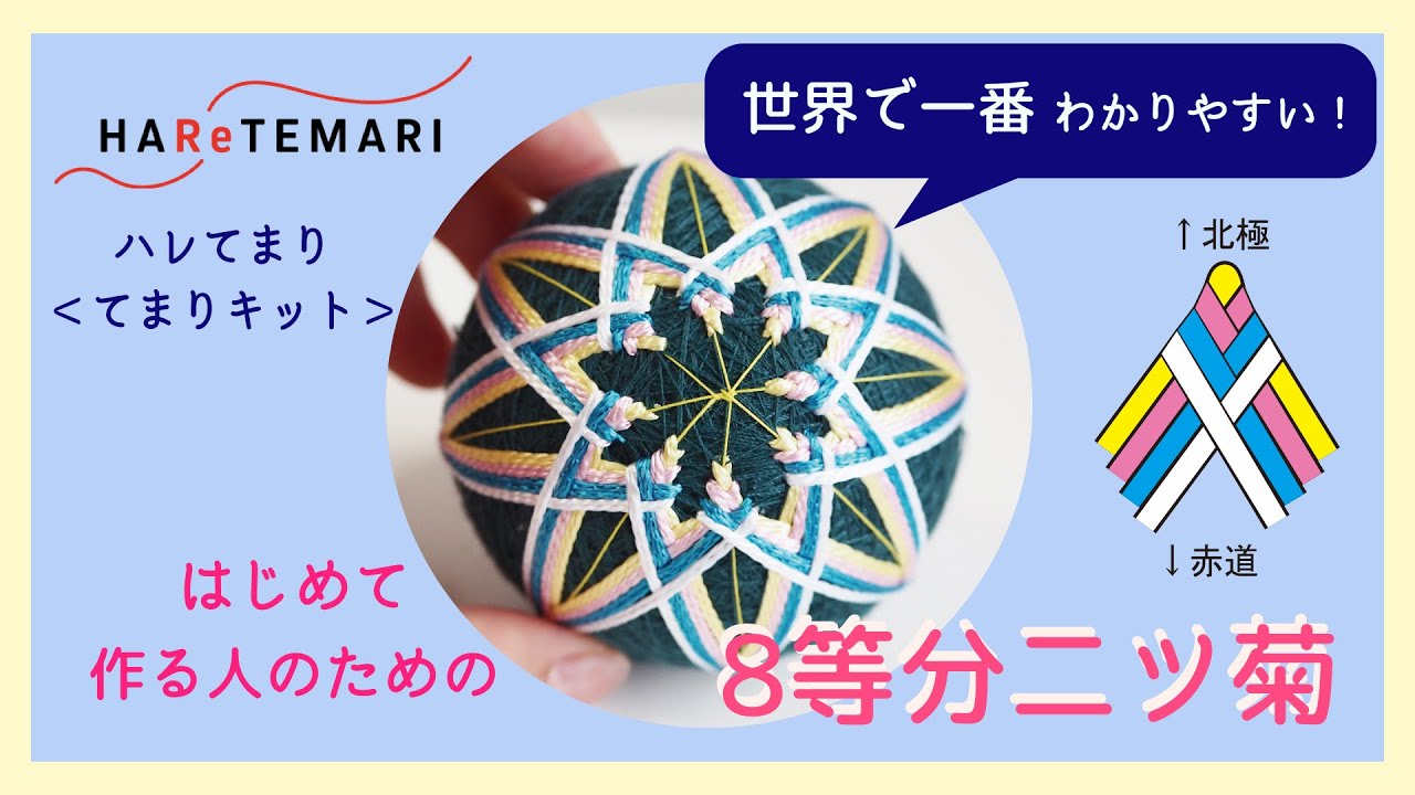 てまり】8等分二ツ菊の刺し方／はじめて作る人のためのてまりキット by