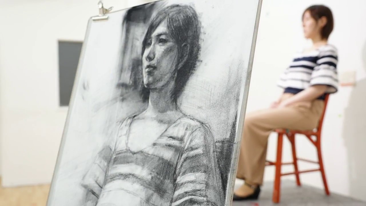 木炭デッサンの描き方【人物画タイムラプス】絵画教室アトリエ・エビス